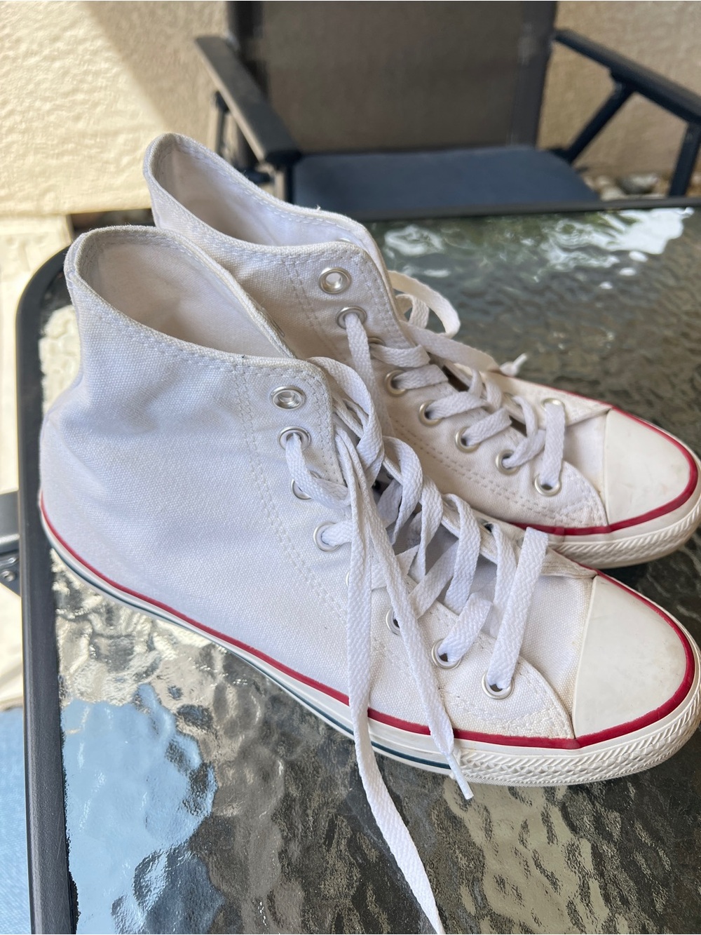 Converse White High-Top Lace-Up Canvas Boots with Red Trim